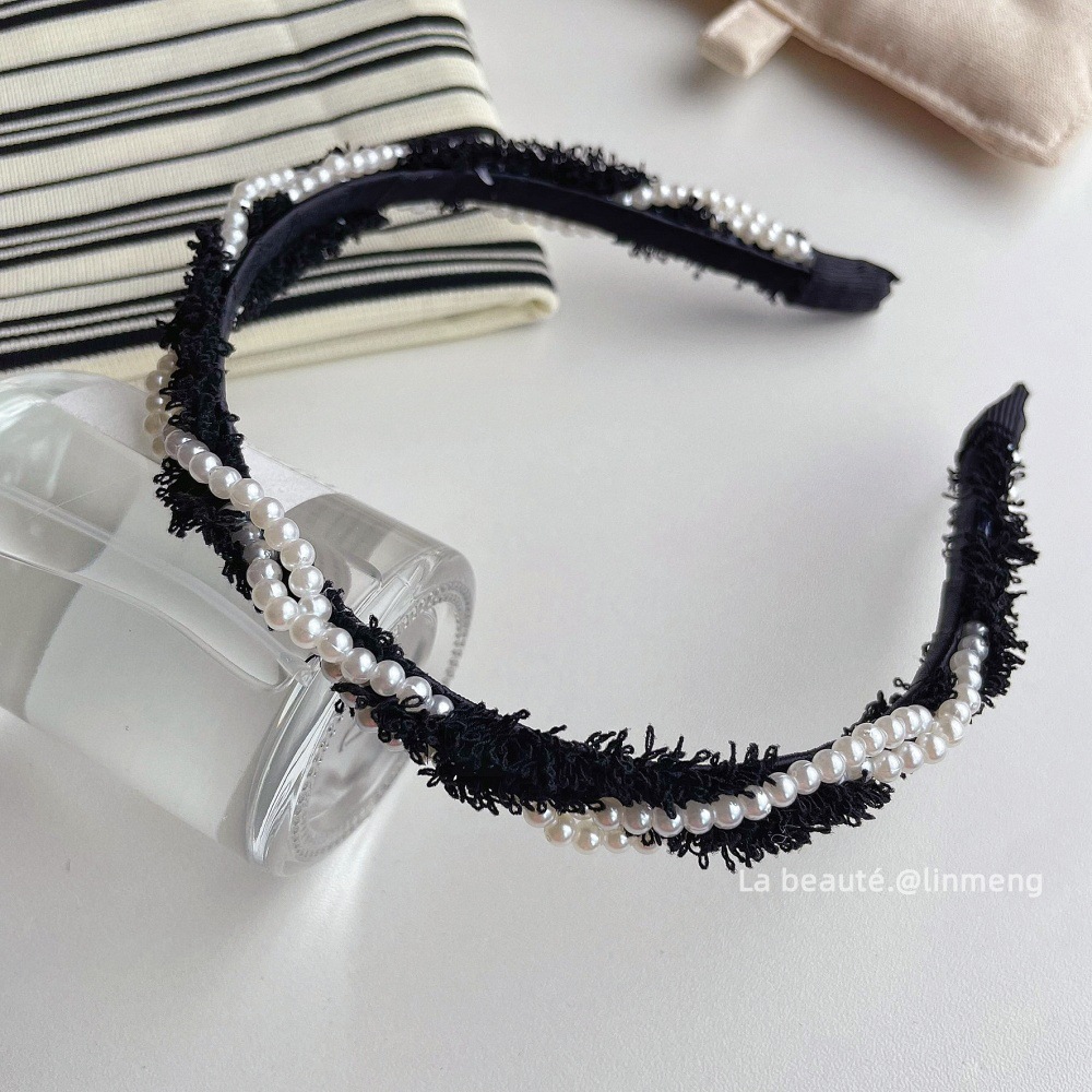 Diadema superior de cráneo alto Diadema de fragancia pequeña negra de alta calidad Diadema de estilo perla coreana arco simple cueva para el cabello accesorios para el cabello femenino