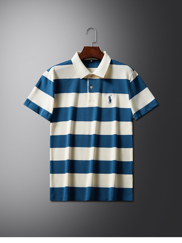 POLO Shirt Men's Summer New Short-sleeved T-shirt Striped Casual All-match Top for Young and Middle-aged Fashion Short T Men