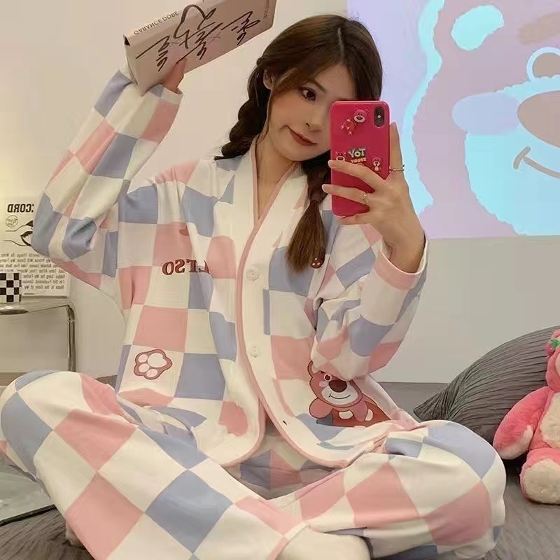 잠옷 여성의 봄과 가을 세트 긴팔 얇은 플러스 사이즈 여름 홈 잘 생긴 퓨어 코튼 2024 새로운 도착 의상