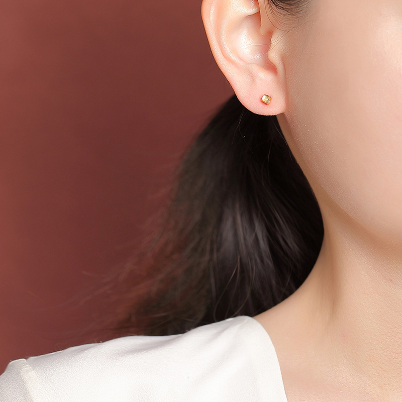 Bông tai bạc S925 mạ vàng đính pha lê trắng và pha lê vàng, kiểu dáng nhỏ nhắn tinh tế — Trắng pha lê