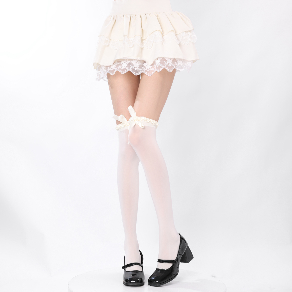 Calcetines de encaje por encima de la rodilla Calcetines de algodón Lolita pura leche blanca Medias de mujer estilo Ballet cinta costura