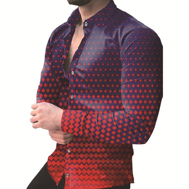 Nueva camisa de manga larga de solapa de los hombres europeos y americanos 3D Impresión digital popular camisa casual superior ventas directas de fábrica
