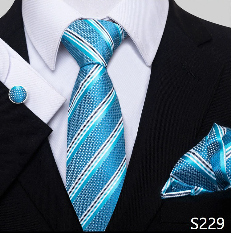 Ready stock solid color polka dot plaid tie wholesale solid color men's tie tie cufflinks pocket square set 8cm