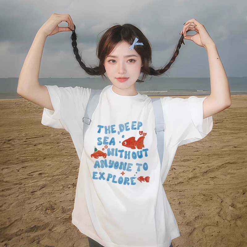 女性用 Tシャツトップス 2025 新作人気夏オフホワイト純綿ルーズ半袖今年人気の美しいシャツ|undefined
