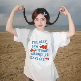 t恤上衣女2026新款爆款夏季米白色纯棉宽松短袖今年流行漂亮小衫