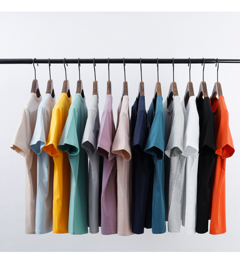 13色180G拉架冰瓷棉2021新款圆领短袖t恤男 宽松空白