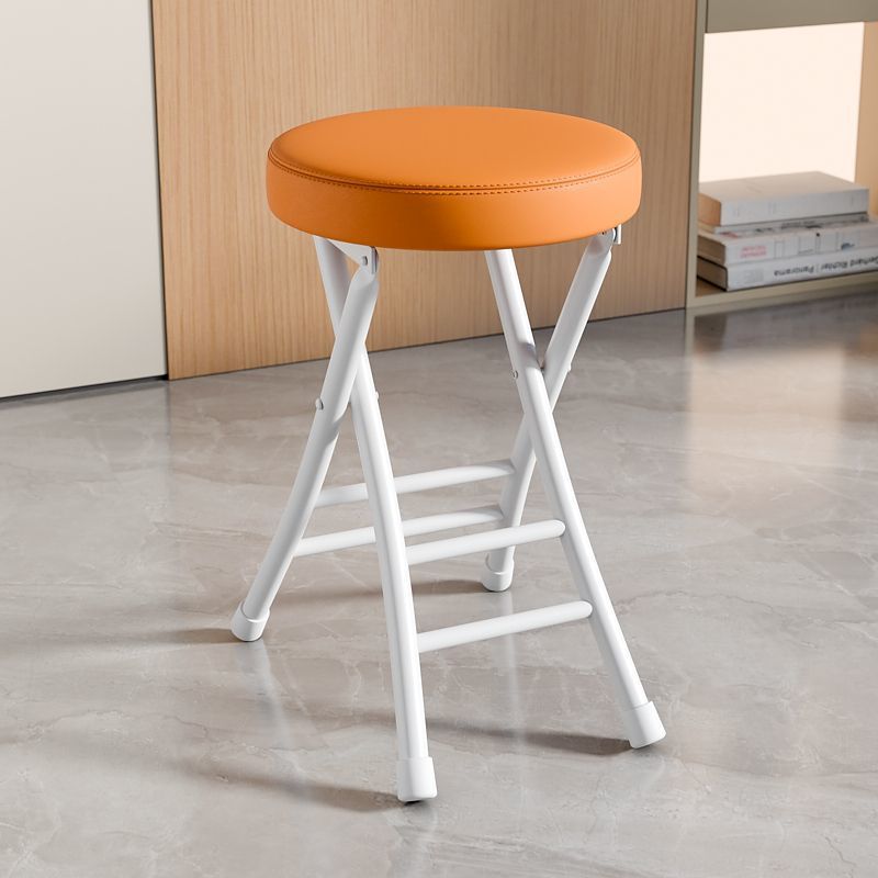 [두꺼운 쿠션] 화이트 프레임 오렌지 표면 접이식 스툴