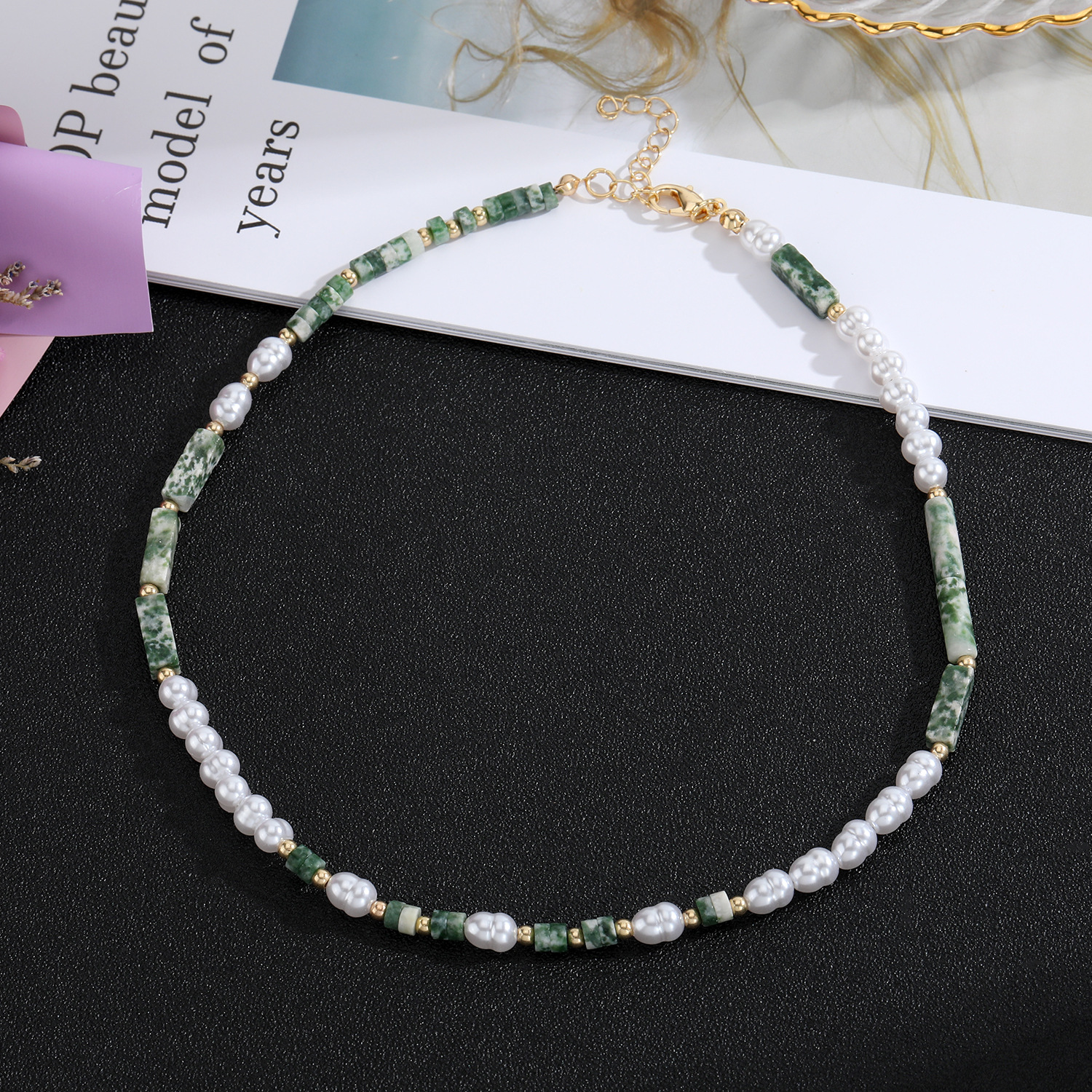 11g Weight Necklace Classification Natural Stone Chain Material 1 Piece Quantity Daily Occasion natural stone Material Geometric Pattern Women'S Gender Beaded Design Retro Style Retro Geometric Natural Stone Beaded Necklace 1 Piece 4