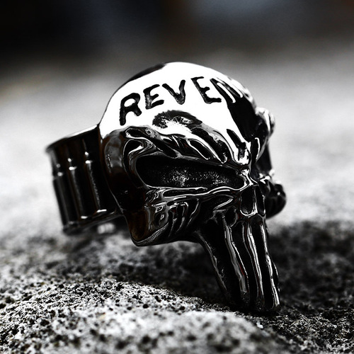  new cross-border stainless steel skull letter ring film and television peripheral punisher titanium steel ring