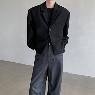 24 minimalist short suit jacket loose simple shoulder pad Black old money style top spring xz33-p125