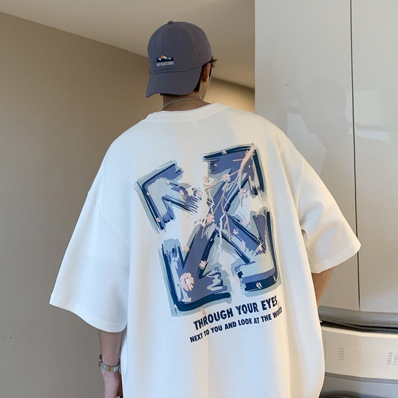 Camiseta de manga corta cuello redondo de los Hombres estilo coreano camiseta suelta de gran tamaño versátil hip hop hombres de moda pullover tee top