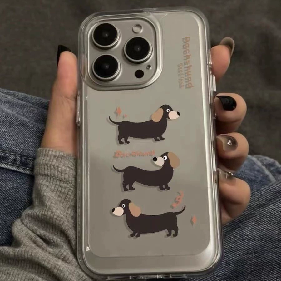 Чехол для телефона (Apple iPhone 7–16 серия) прозрачный с мультяшной таксой, защита от падений