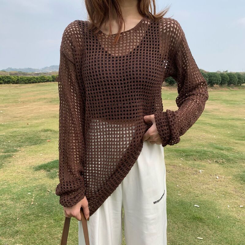 European and American Style Hollow-Out Knitwear 2026 Summer Solid Color Loose Casual Fashion Sun Protection Cover-Up Top for Women European and American Style Hollow-Out Knitwear 2026 Summer Solid Color Loose Casual Fashion Sun Protection Cover-Up Top for Women