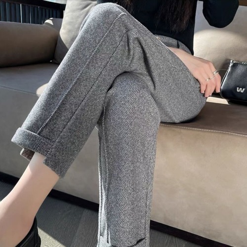 Women's Autumn/Winter New Arrival High-Waisted Loose Slimming Plaid Thickened Nine-Foot Wool Trousers