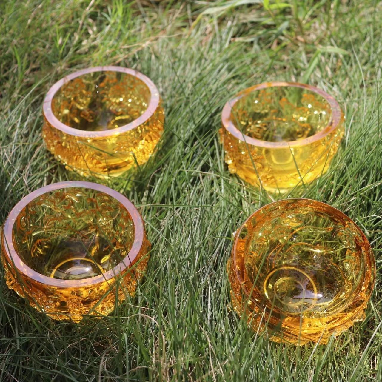 琉璃水晶梅兰竹菊四君子套装玻璃水晶碗透明净化摆件