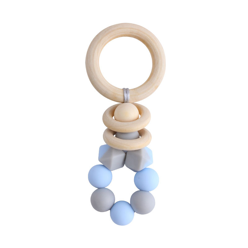 Nuevos suministros para bebés DIY creativo anillo de madera mordedor bebé calmante de dos colores de silicona de juguete dientes de molienda palo