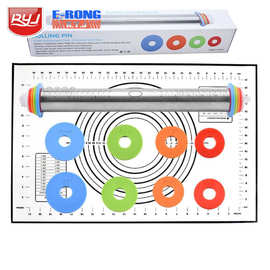 跨境现货17寸不锈钢可调节厚度擀面杖刻度擀面棍面皮料揉面工具