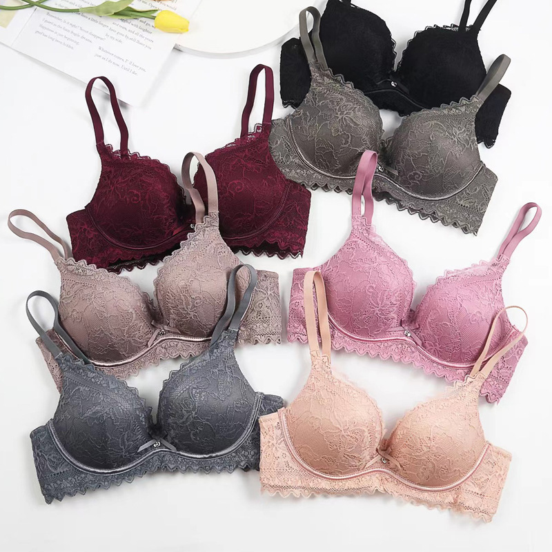 Fábrica de sujetadores ajustables sin anillo de acero cómodos y sexy sujetadores de encaje para mujeres que se reúnen contra la caída del sujetador