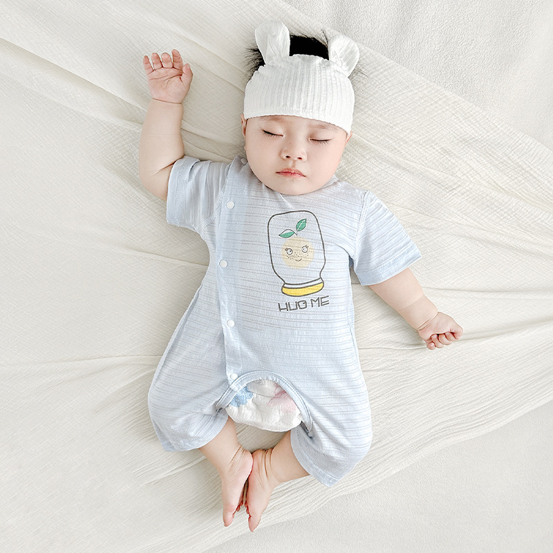 Mono de bebé verano para hombres y mujeres para niños pequeños, mampara de entrepierna abierta de manga corta delgada de algodón puro, ropa de verano para bebés, ropa para recién nacidos image 9