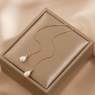 Natural Freshwater Pearl Earrings s925 Silver Needle Simple All-match Earrings Women's Elegant Long Pearl Earrings Trendy
