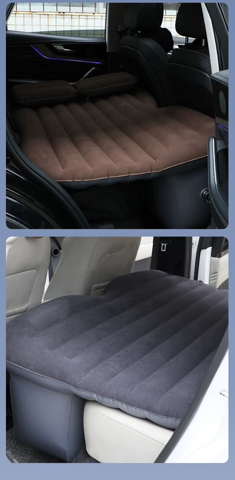Car travel air mattress, car rear seat mattress, flocking, easy to store, inflatable sleeping pad for self-driving trips and in-car rest