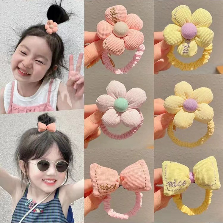 Niños una variedad de flores arco de cabello para niñas atadas bolas anillo de cabello de alta elasticidad duradera no lastimar la banda de cabello para mujeres