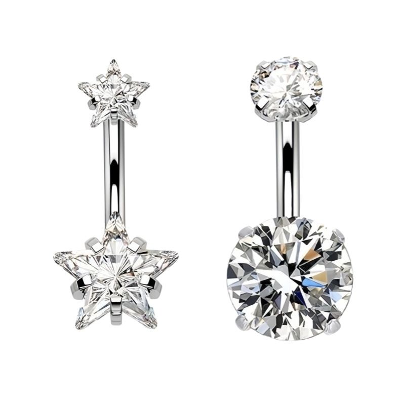 Stainless Steel Star Zircon Navel Ring Internally Threaded Belly Button Piercing Jewelry Wholesale detail image 2