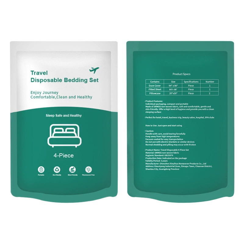 Одноразовый комплект для путешествий и отелей в английском стиле: полотенце, простыня, пододеяльник, наволочка (4 предмета)