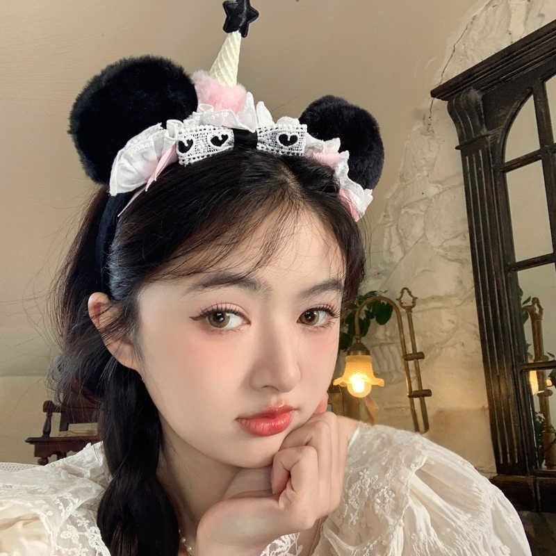 可爱毛球冰淇淋小熊儿童发箍蝴蝶结蕾丝趣味女童头箍不压发发饰|undefined