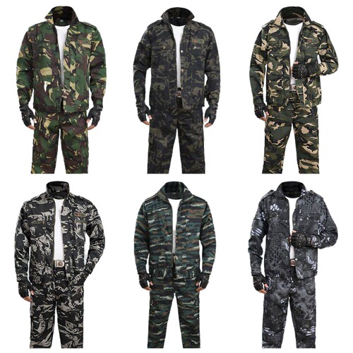 Camouflage suit set for men, suitable for construction, automotive repair, factory work, outdoor labor and safety workwear (top and pants)