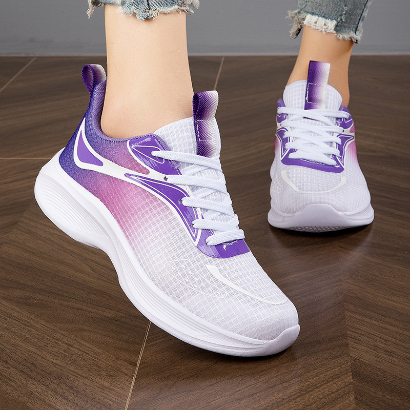 Cross-border women's shoes spring and autumn mesh breathable sneaker women's casual shoes lightweight gradient color running shoes soft bottom travel shoes