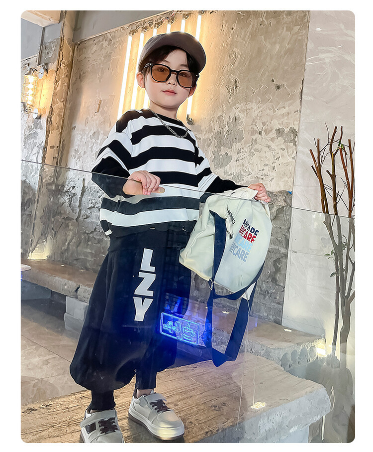 Suéteres de rayas para niños, botas, pantalones, ropa de primavera y otoño, nuevo conjunto de dos piezas moderno y moderno para niños,_voghion.com