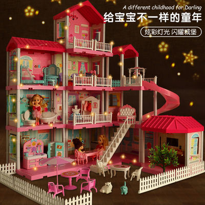 princess Castle Dollhouse girl suit Model lighting villa birthday gift children Play house Toys On behalf of