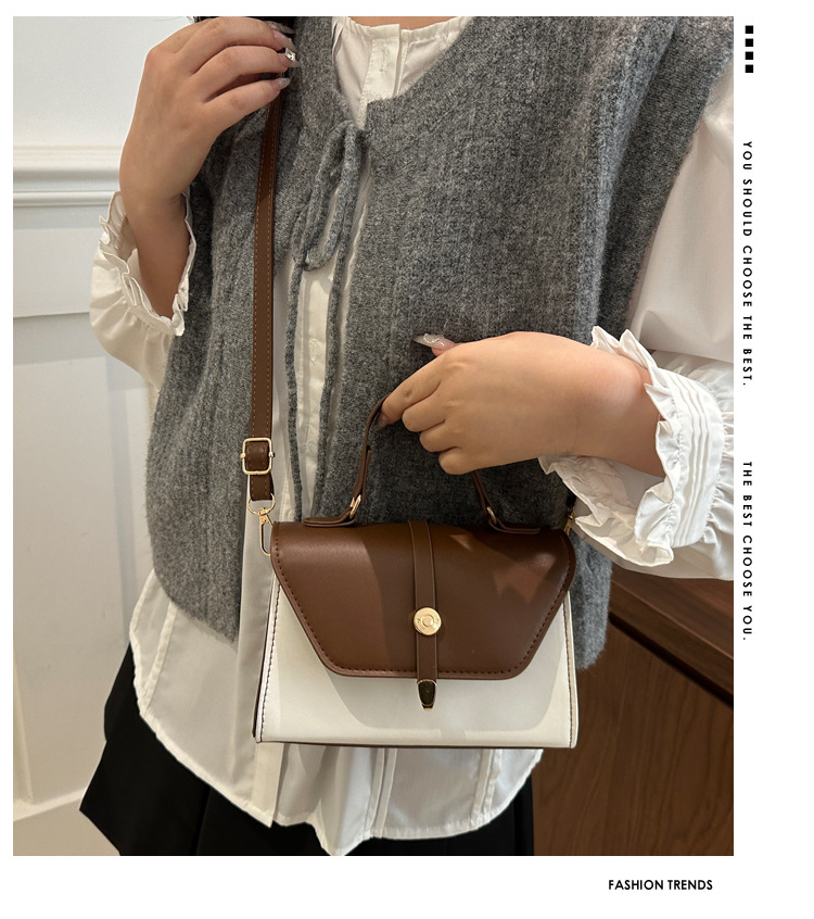 Women's Small Pu Leather Color Block Classic Style Square Magnetic Buckle Crossbody bag BAX display picture 1