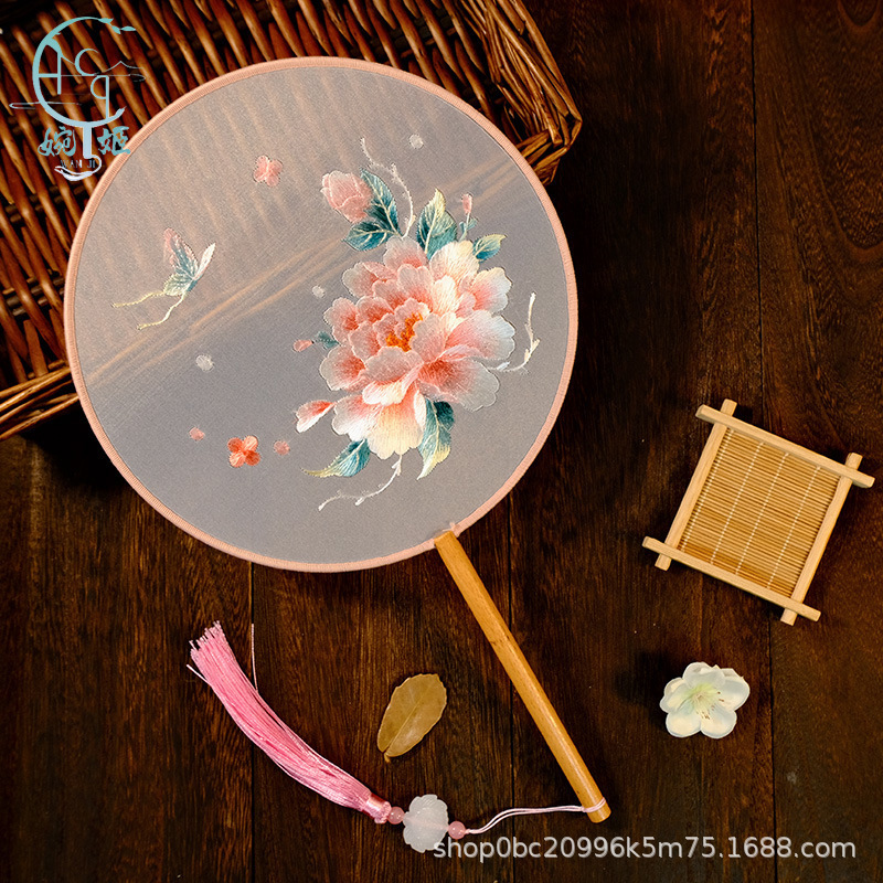古風扇子刺繍扇子牡丹花鳥刺繍扇舞踏扇中国風|undefined