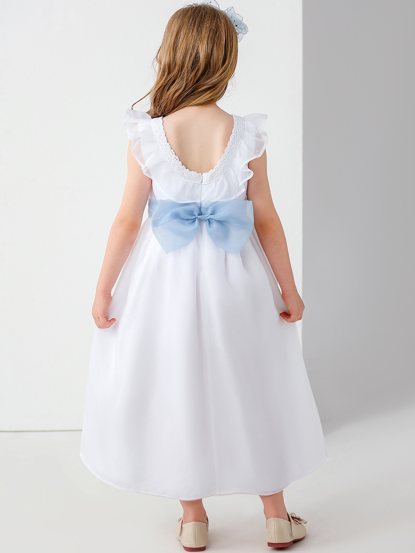 Vestido de novia para niños europeo y americano transfronterizo, vestido de princesa de rendimiento de niña de flores de encaje de lazo de niña de comercio exterior, vestido largo