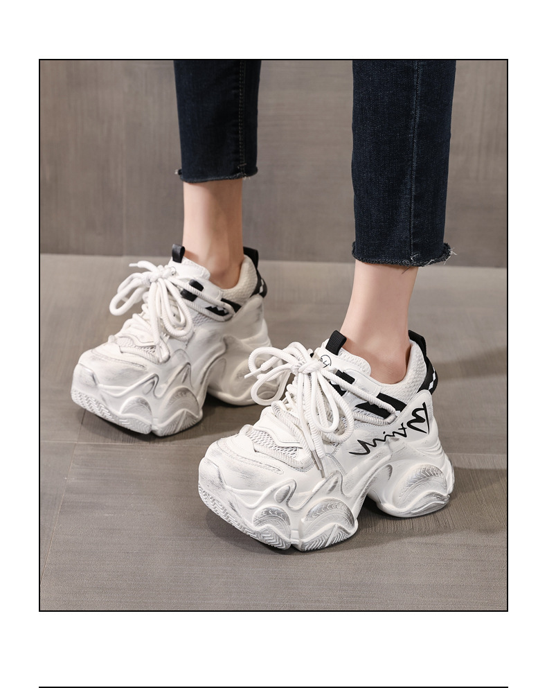Giày sneaker nữ chunky đế dày tăng chiều cao 10 cm phong cách thể thao — màu trắng chi tiết 16