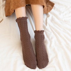 Spring and Summer New Women's Socks, Lolita Lace Edge Socks for Ladies, Mid-Calf Bunchy Socks, Dark Floral Mesh Lace-Up Socks Wholesale