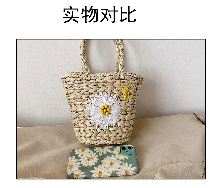 Koreanische Bestickte Gewebte Tasche Stroh Eimer Handtasche display picture 28