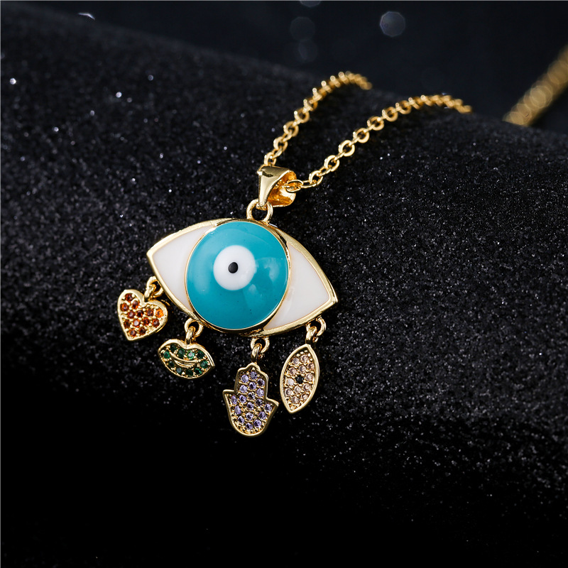 fashion blue and white two-color oil dripping devilu0027s eye zircon necklace