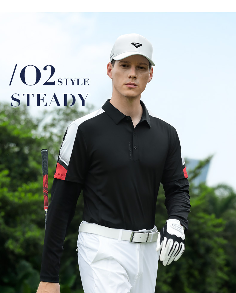 Áo polo nam dài tay golf co giãn cao, khô nhanh kháng khuẩn — YF819-Tay áo dài màu trắng [hút ẩm và khô nhanh/độ đàn hồi cao bốn mặt/nhãn nóng âm thanh nổi] chi tiết 15