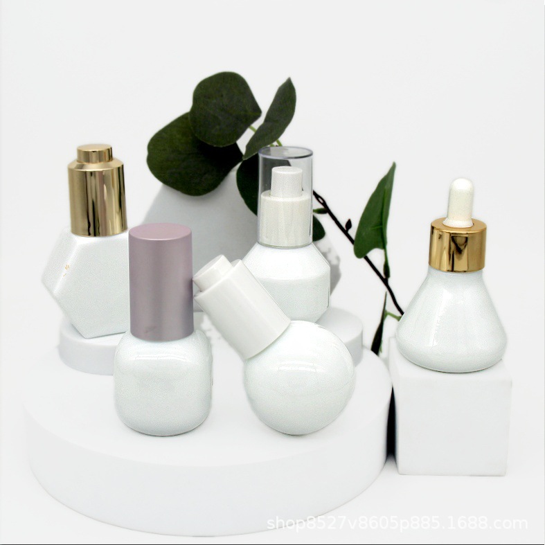 优惠白玉白瓷球形滴管瓶 精华瓶 灯泡瓶原液瓶  圆形玻璃精油空瓶