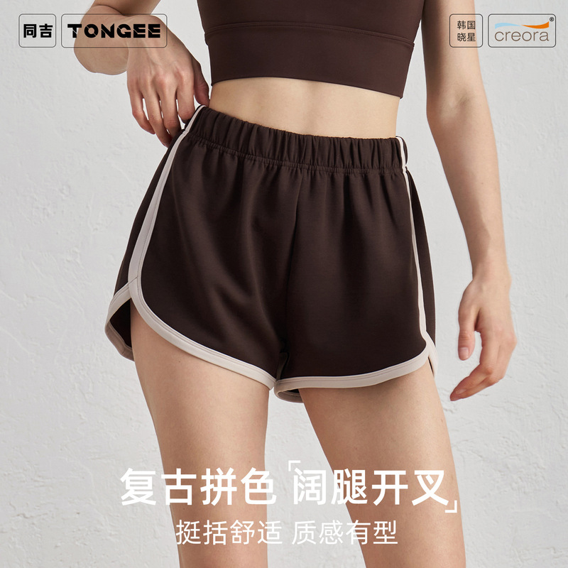 Tongji American Style Retro Stitching Sports Shorts Black Yoga Shorts Summer Running Fitness Shorts Summer Women