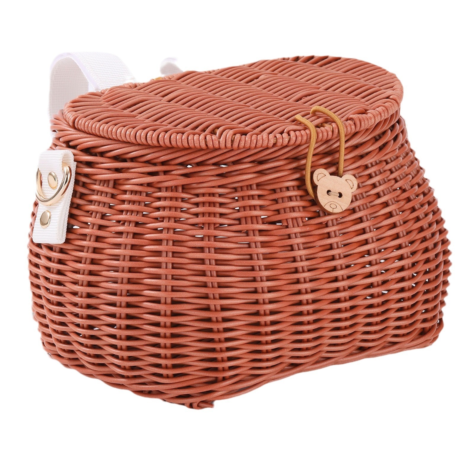 Nuevo estilo de ratán como coche cesta con tapa tejida a mano bolso crossbody mochila niños bolsa de bicicleta cesta frontal almacenamiento