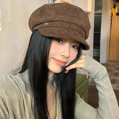英伦风贝雷帽女2025新款文艺复古大头围八角帽显脸小画家报童帽子