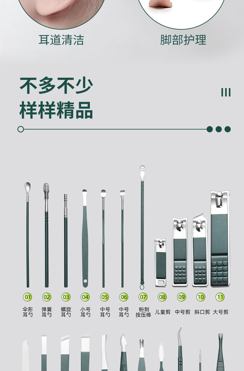 美甲美容28件套不锈钢指甲钳修甲指甲刀修脚挖耳勺修甲工具套装