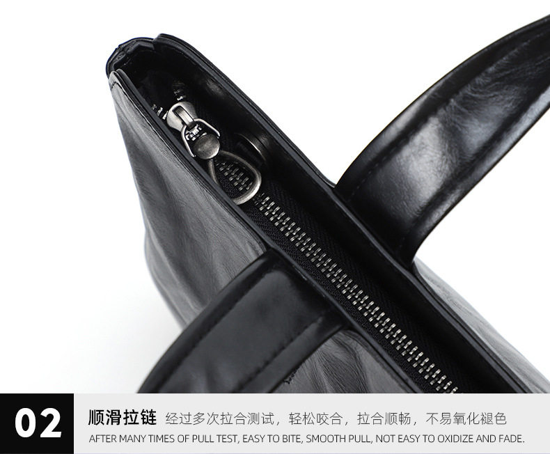 Túi xách tay nam da bò thật 37×7×26 cm kiểu công sở có quai đeo chéo — Màu đen chi tiết 18