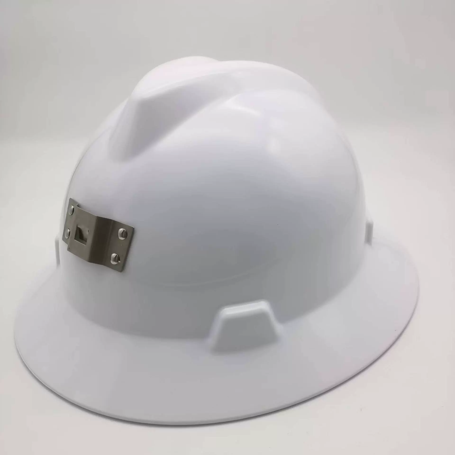 V顶安全帽大檐款白矿帽矿灯底座男宽帽檐HDPE遮阳防晒带灯架头盔