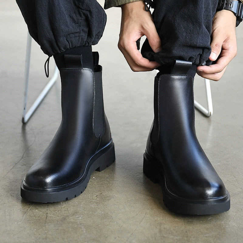 Челси‑ботинки (Martens), натуральная кожа, на меху, платформа, средняя высота