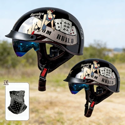 Motosiklet kaskı (dəbilqə) — Trade 3C Motorcycle Helmets - 07-015-playing-card-beauty-with-face-towel-with-white-mirror-m